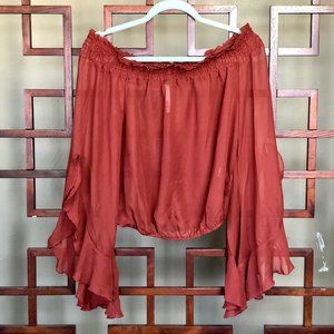 Burnt Orange Ruffled off the shoulder crop